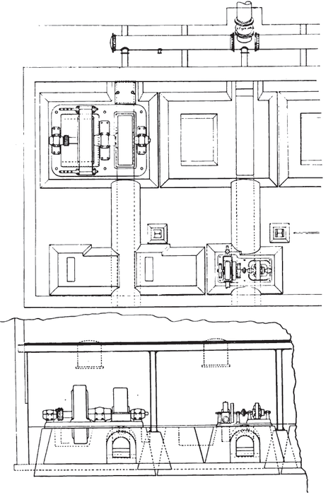 PLAN AND ELEVATION OF A GENERATOR SECTION OF SANTA ANA PLANT NO. 1