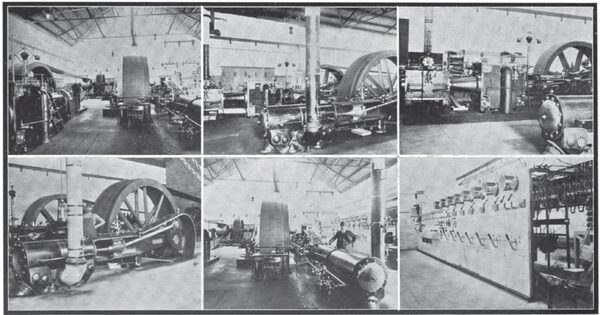SIX INTERIOR VIEWS OF THE STEAM AUXILIARY PLANT IN THE REDLANDS SUBSTATION