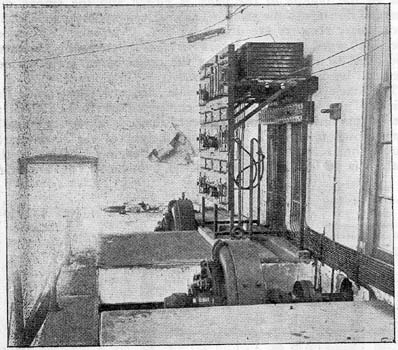 FIG. 7.  SWITCHBOARD AND C & C MOTORS DRIVING FANS FOR COOLING TOWER OF SOUTH SIDE ELEVATED RAILROAD, CHICAGO.