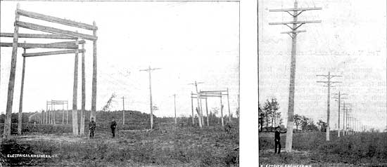 THE NIAGARA-BUFFALO POWER TRANSMISSION LINE. - VIEW SHOWING CONSTRUCTION AT POINTS OF TRANSPOSITION, CURVES AND STRAIGHT RUN.