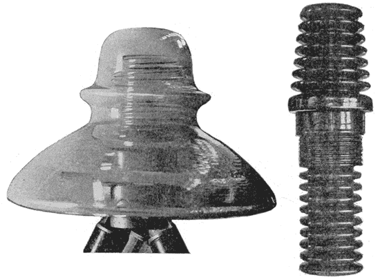 FIGS. 1 AND 2 - INSULATOR AND BUSHING OF COMPOSITION MATERIAL CALLED "BORO-SILICON"