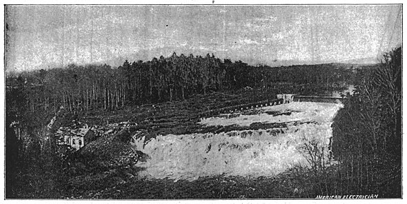FIG. 6.  GENERAL VIEW OF DAM, FLUME AND POWER HOUSE.