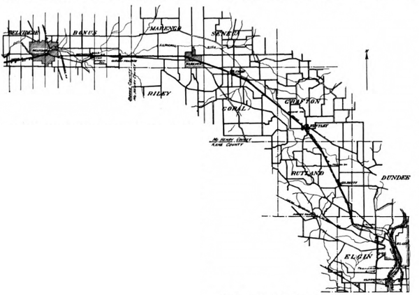 MAP SHOWING ROUTE OF ELGIN-BELVIDERE RAILWAY.