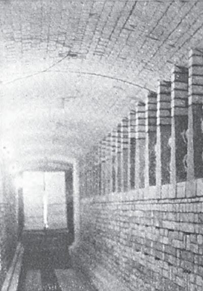 Interior of a Marlow Tunnel Kiln Showing Arrangement of Flues.
