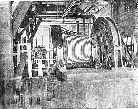 FIGURE 28. - VIEW OF 400 H.P. SYNCHRONOUS MOTOR, DRIVING 40-DRILL COMPRESSOR AT WAR EAGLE MINE.