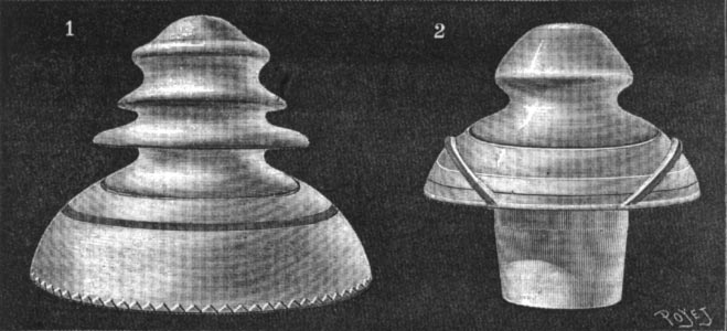 FIG. 3.  TYPES OF INSULATORS./1. Insulator tried at Provo at 40,000 volts. 2. Insulator employed by the Colorado.