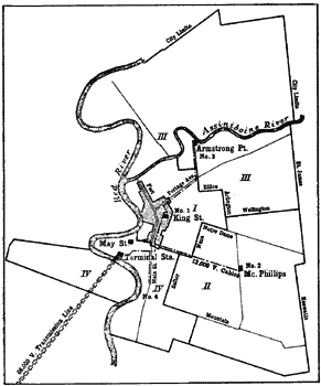 FIG. 10.  PLAN SHOWING AREA SUPPLIED BY SUB-STATION.