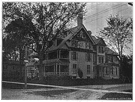 FIG. 1. DEATH OF FRANKLIN LEONARD POPE.  NORTH VIEW OF RESIDENCE SHOWING WIRES ENTERING HOUSE.