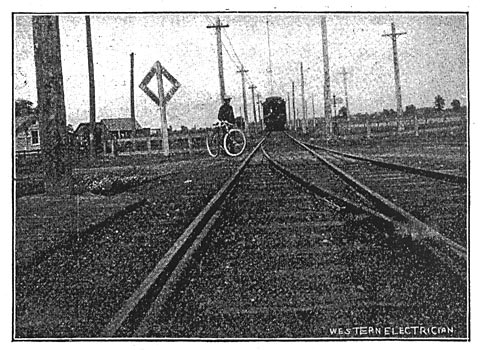Fig. 6. "Good-bye, old Erie." One of the last trains over the line./STEAM LOCOMOTIVES SUPPLANTED BY ELECTRIC TROLLEY.
