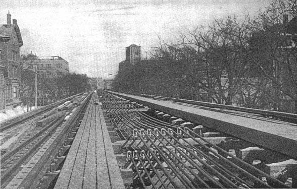FIG. 2. ELECTRICAL GROWTH IN BOSTON.  VIEW SHOWING CABLES ON ELEVATED STRUCTURE.