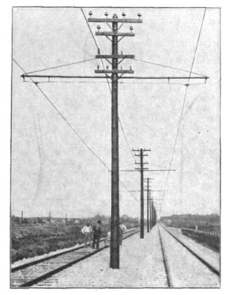 FIG. 2. CHICAGO-JOLIET ELECTRIC RAILWAY.  CENTER-POLE CONSTRUCTION NEAR SAG BRIDGE.