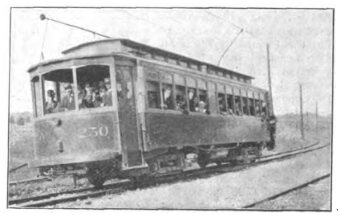 FIG. 8. CHICAGO-JOLIET ELECTRIC RAILWAY.  CAR ON CURVE NEAR SAG BRIDGE.