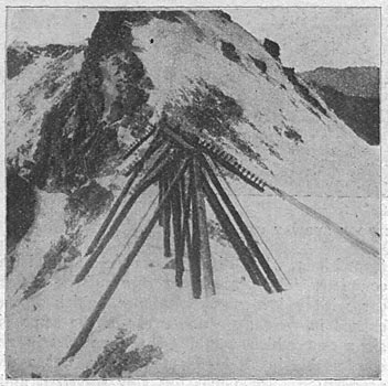 FIG. 3. WORK OF THE TELLURIDE POWER COMPANY.  SUPPORTS AND STRAIN INSULATORS AT CAMP BIRD DIVIDE.