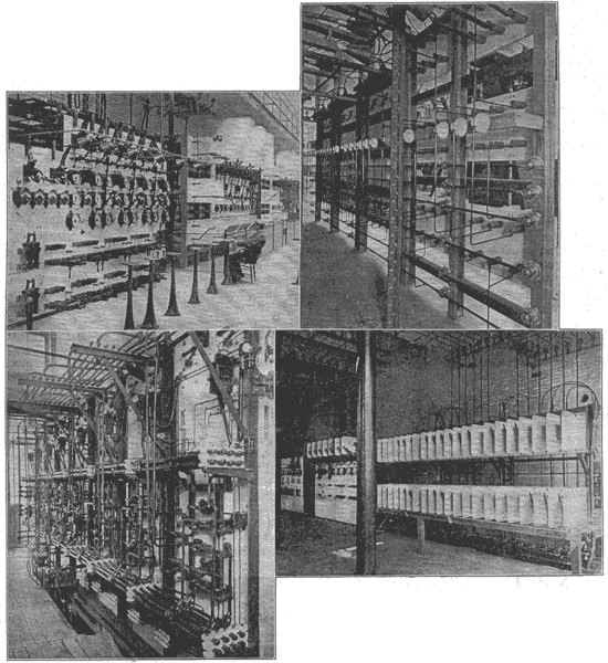 (left top) Fig. l. High and Low-tension Switchboards in Power Plant. (right top) Fig. 3. Rear of 10,000-volt Switchboard./(left bottom) Fig. 4. Rear of Low-tension Switchboard. (right bottom) Fig. 5. Switchboards at Transfer Station//INDEPENDENT ELECTRIC PLANT IN SAN FRANCISCO.
