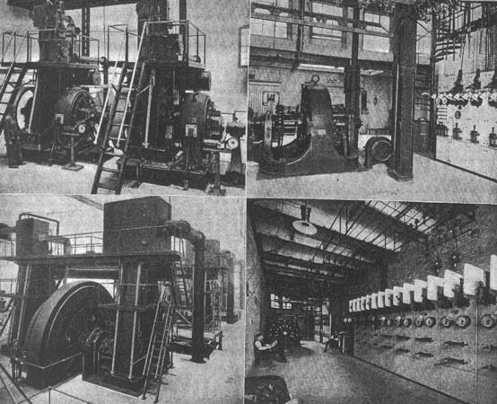 (left top) Fig. 6. Exciter Units in Main Power House. (right top) Fig. 7. Single-rotary Sub-station./(left bottom) Fig. 8. Unit of 1500 Kilowatts. (right bottom) Fig. 9. Three-rotary Sub-station//INDEPENDENT ELECTRIC PLANT IN SAN FRANCISCO.