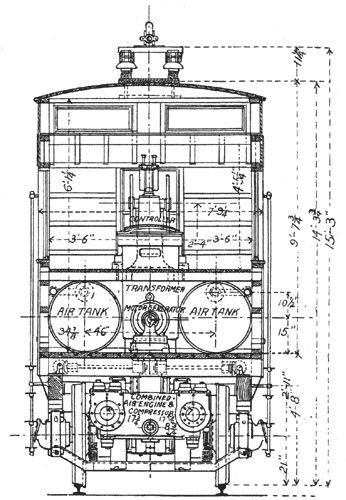 Fig. 13. Transverse Section./ARNOLD SINGLE-PHASE ELECTROPNEUMATIC RAILWAY SYSTEM.  DRAWINGS OF LOCOMOTIVE.