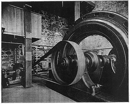 FIG. 1.  DIRECT-DRIVEN REVOLVING-FIELD ALTERNATOR, EXCITER AND SWITCHBOARD.