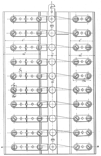 FIG. 5. — GROUP OF LIGHTNING ARRESTERS, AS ARRANGED IN THE  AMERICAN TELEPHONE  AND TELEGRAPH COMPANY